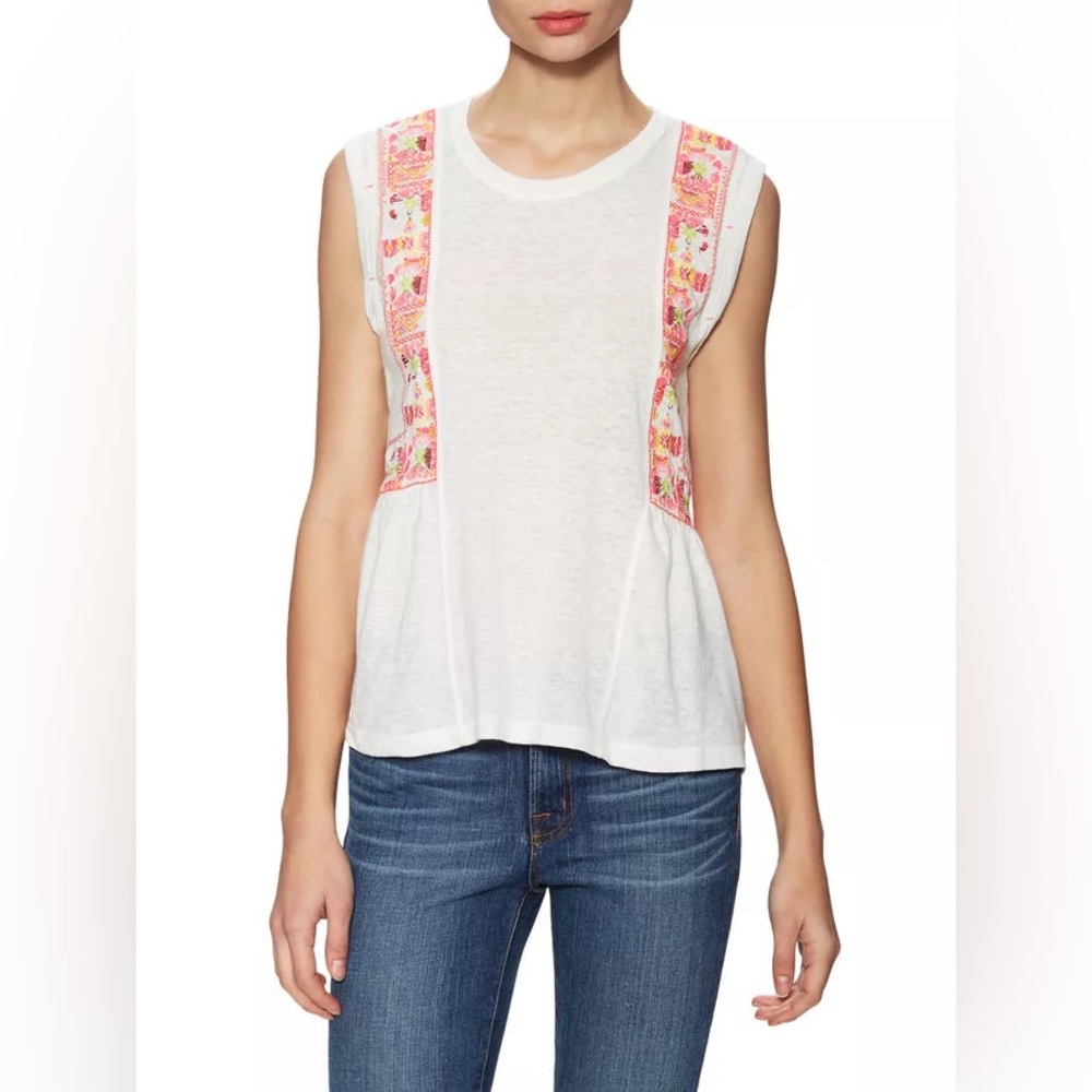 Francescas Boho Embroidered Peplum Top White Sleeveless Floral Medium - Picture 10 of 10